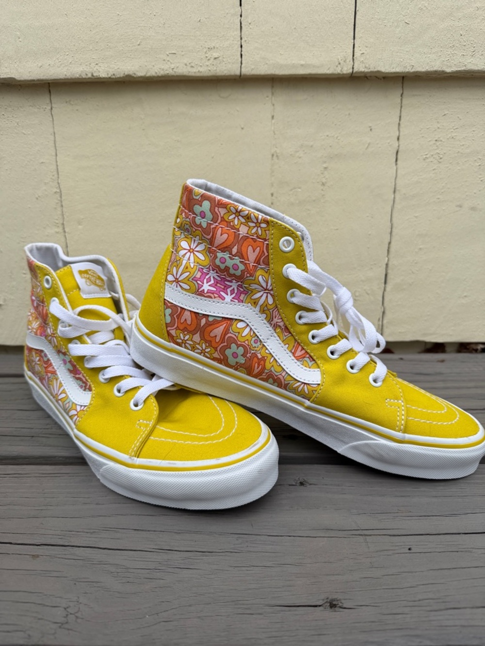 Vans Yellow High-Top Sneakers with Floral Side Panels
